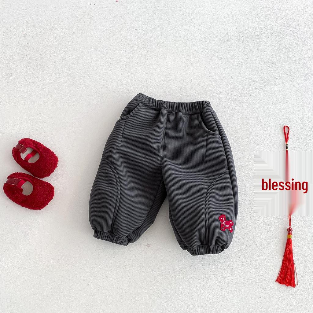 Children's Fleece-Lined Embroidered Sweatpants - 2025 Winter Fashion for Boys