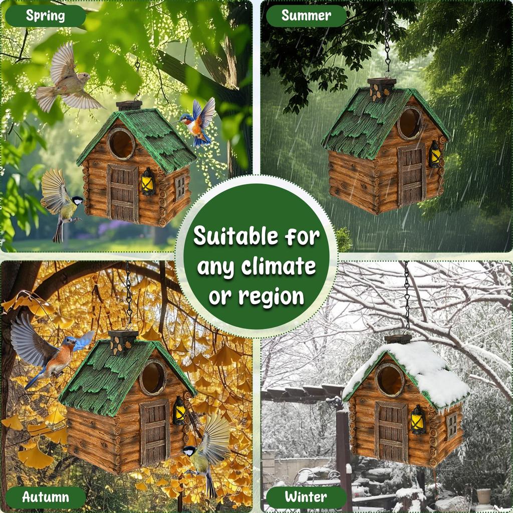 Hanging Bird House Resin Bluebird House Tree Outdoor Garden Ornament Birdhouse for Outside Finches Hummingbird Cardinals
