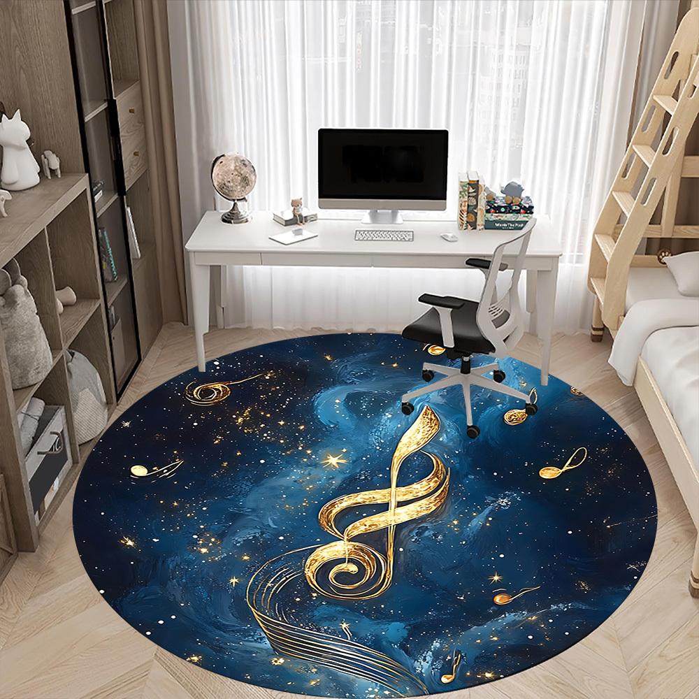 1PC Music Notes Office Round Area Rug, Mat Suitable For Office, Under Office Chairs Bedroom Living Room Home Decor, Room Deco