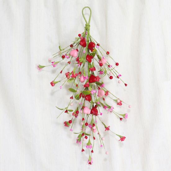 Valentines Day Heart Teardrop Swag for Front Door Artificial Red Pink Heart Shaped Berries Swag Wreath for Wedding Christmas Party Garden Patio