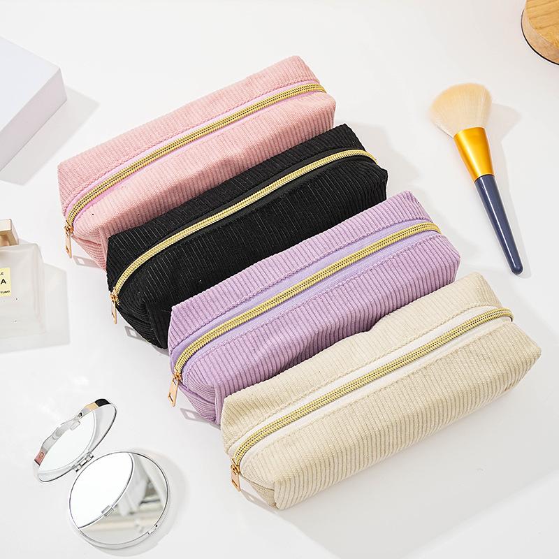 Reusable Corduory Women's Cosmetic Zipper Bags Women Kids Travel Makeup Case Accessories Student Pencil Case Pouch