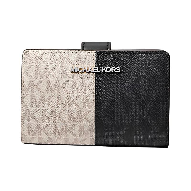 MICHAEL KORS Jet Set Classic Two-Tone Logo Coated Canvas Wallet Medium Women s White with Black чёрный