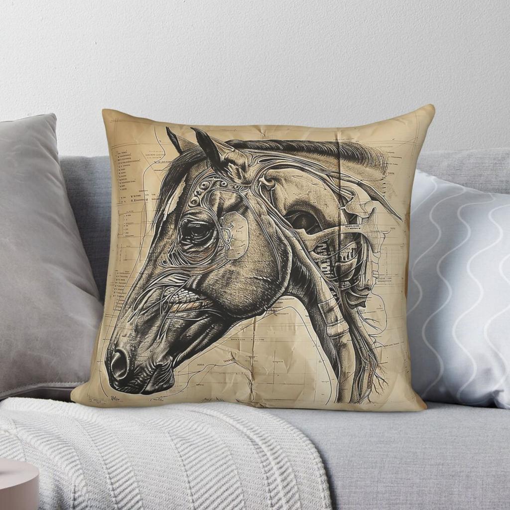 Horse Equine Illustration Pillowcase Polyester Linen Velvet Printed Zip Decor Throw Pillow Case Sofa Seater Cushion Case x
