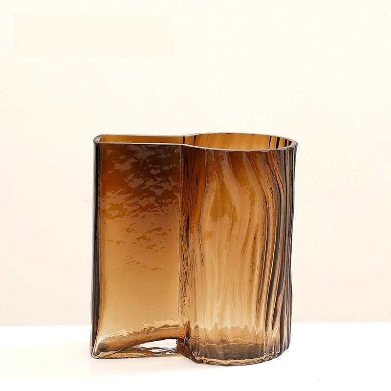 1PC Modern Amber Tree Pattern Creative Square Book Colored Vase Desktop Hydroponic Flowers Glass Vase Ornament