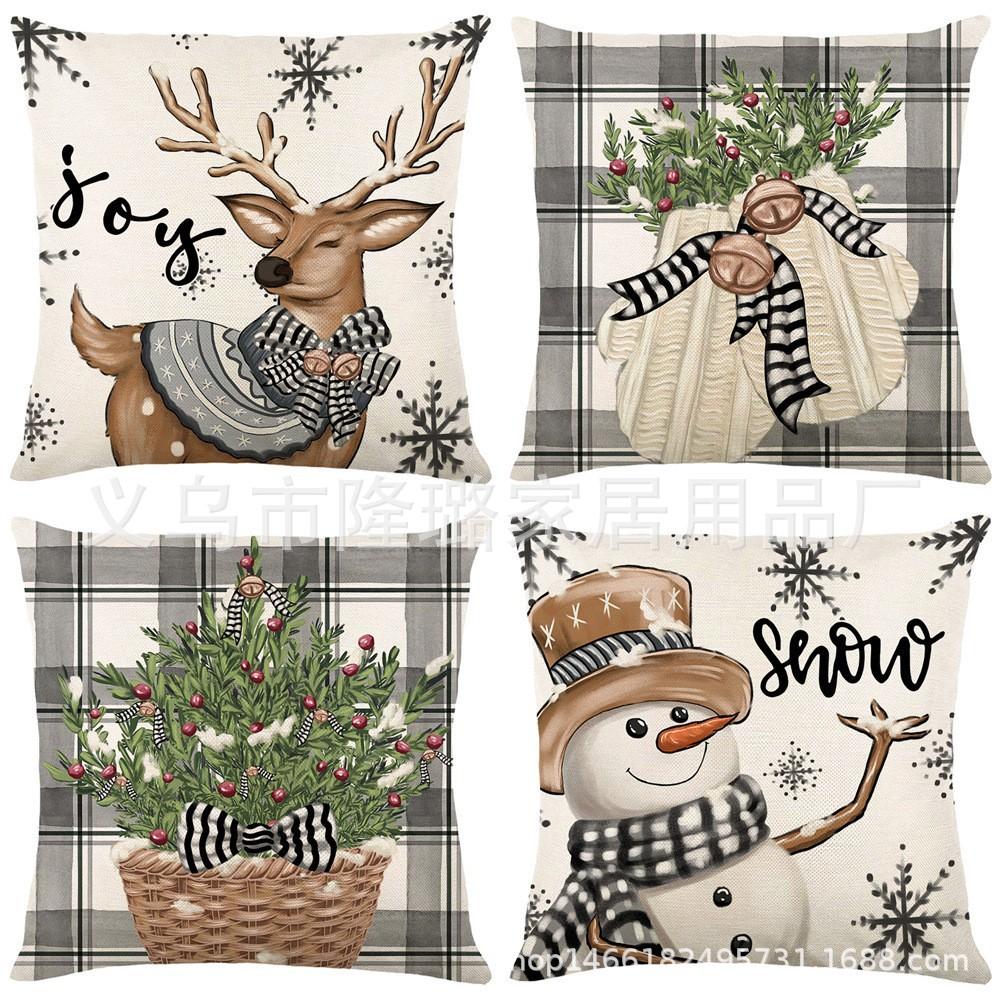 New Model Snowman Print Linen Super Soft Christmas Theme Sofa Pillow Cover Cushion Cover