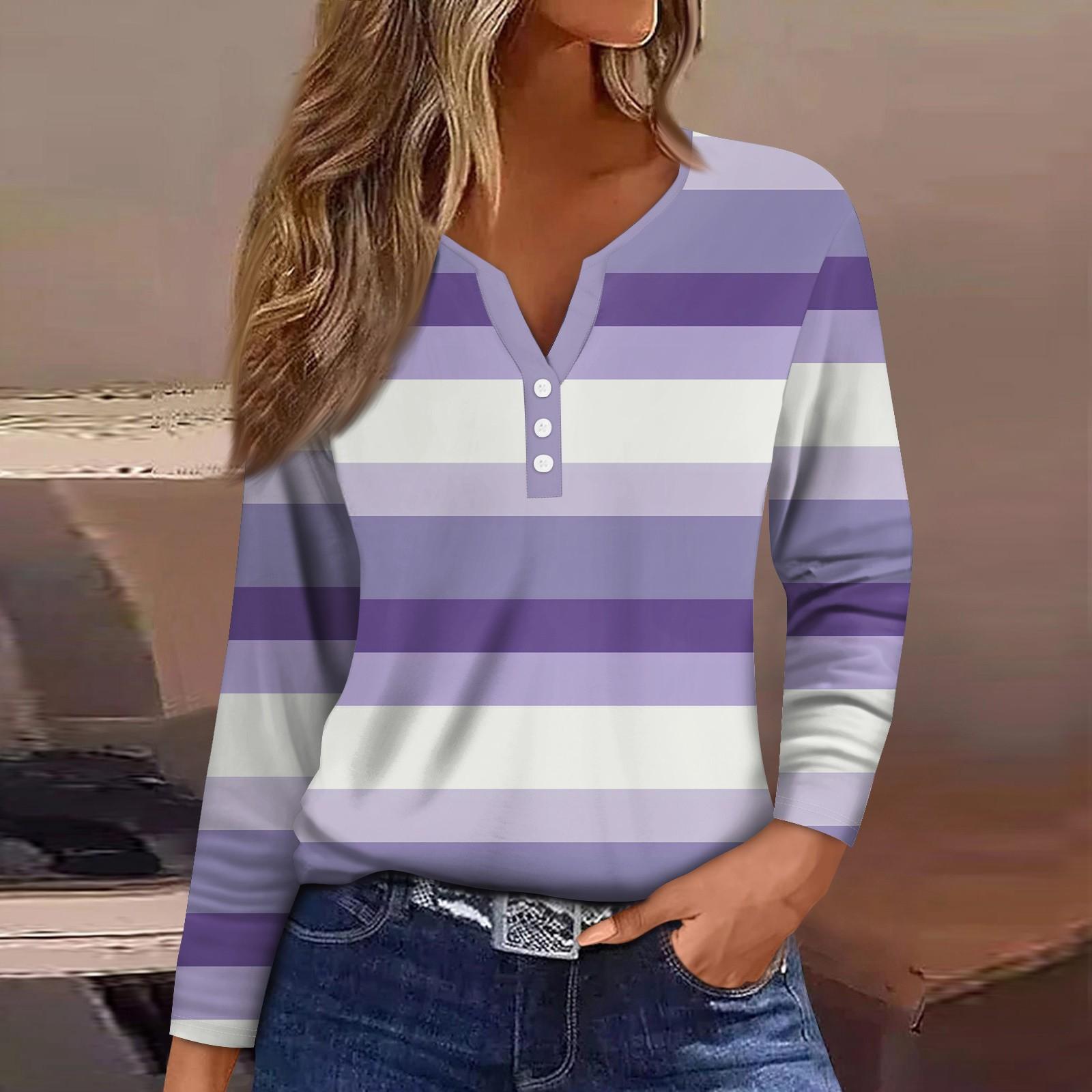 

Жен. Футболка Футболка Пуговицы Цветочный принт Длинный рукав Повседневные Выходные Мода Классический Классический V-образный вырез Обычный Топ M фиолетовый