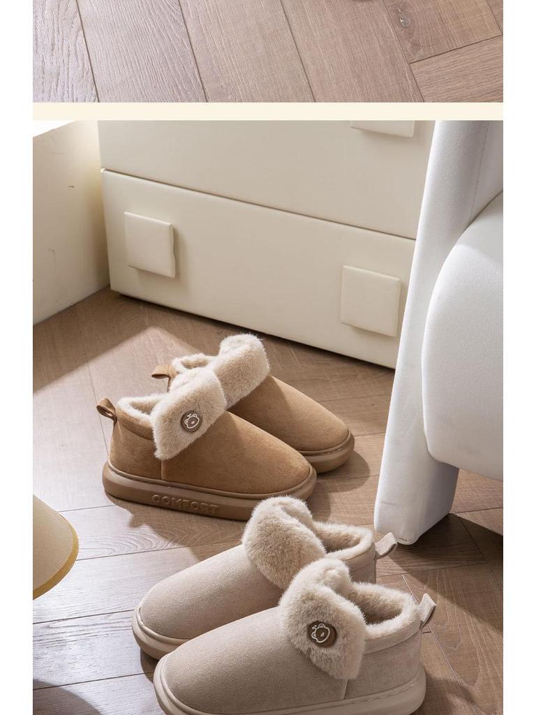 Women's and Men's Indoor Outdoor Cotton Slippers with Heels - Plush Velvet, Thick-Soled for Winter Comfort.