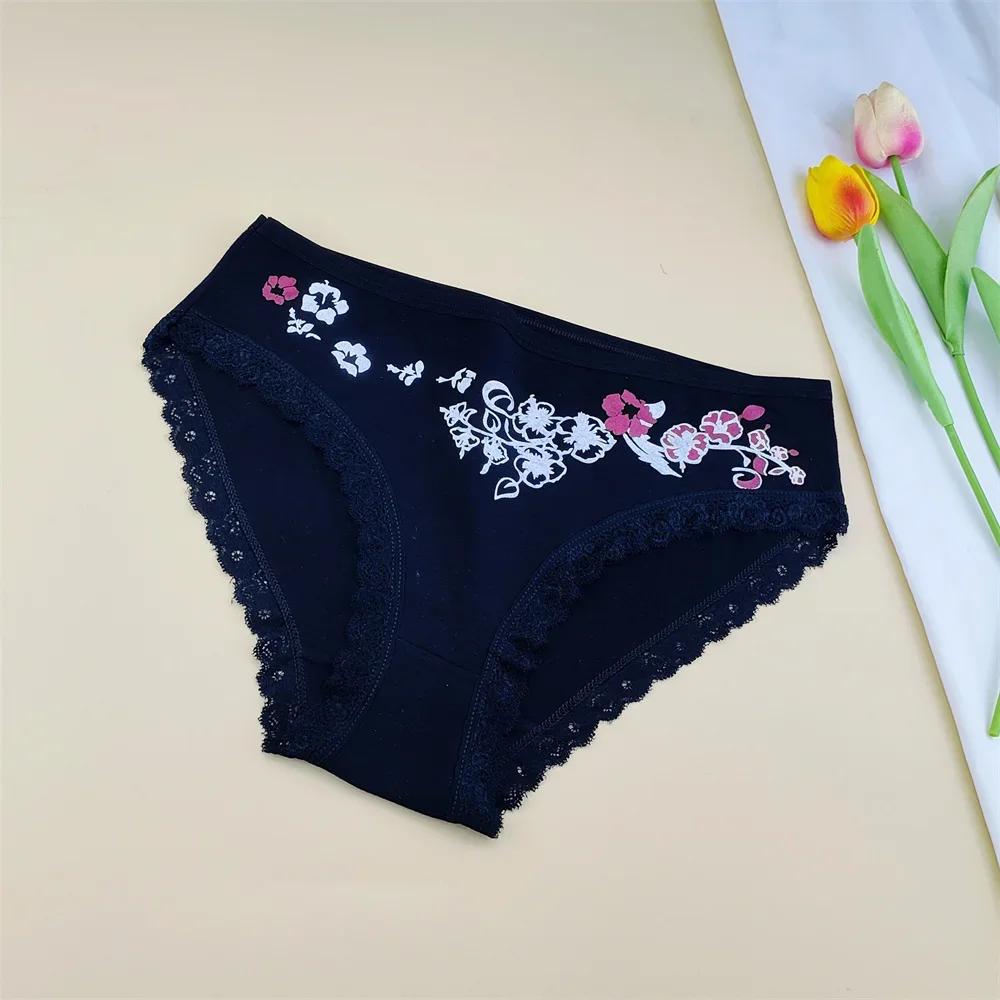 6 Pieces Floral Printed Women's Plus Size Cotton Underwear Comfortable Ladies Soft Briefs Breathable Mother Panties