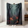 1pc Halloween Dark Forest Pumpkin Lantern Wizard 230g Flannel Blanket, Soft Cozy Throw Blanket For Sofa Lounge And Daily Nap