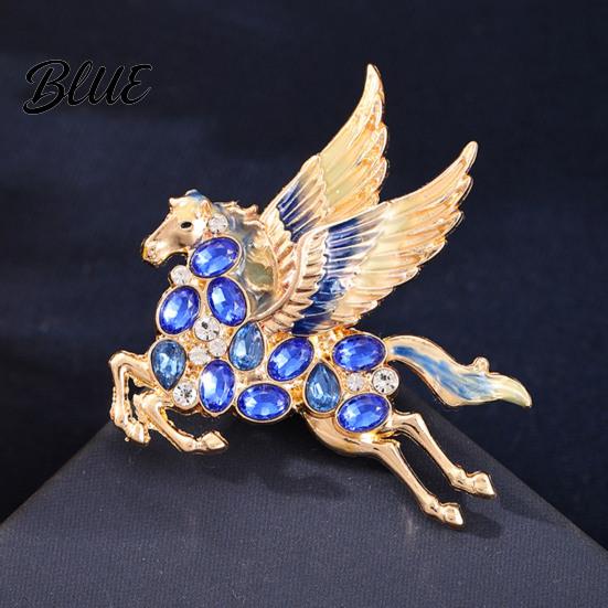 Rhinestone Horse Jewelry Brooch Colorful Shiny Enamel Wings Galloping Fantasy