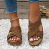 2024 Plus Size Casual Round Toe Cross Strap Hollow High Heel Women's Wedge Slippers