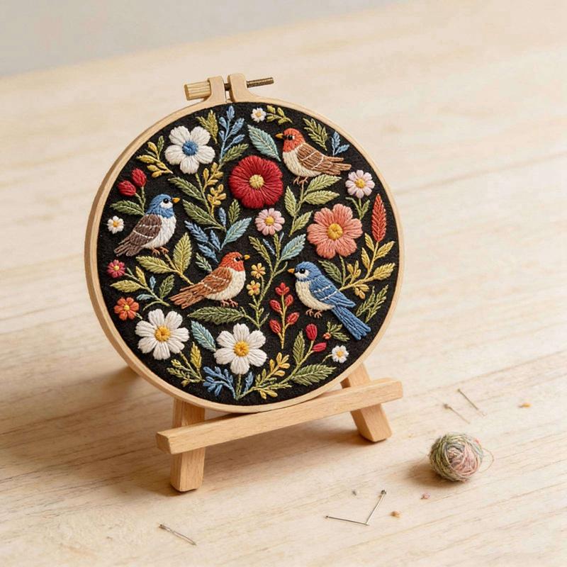 Handmade Embroidery DIY Material Bag Kit Flower and Bird Embroidery Set Enhance Embroidery Skills