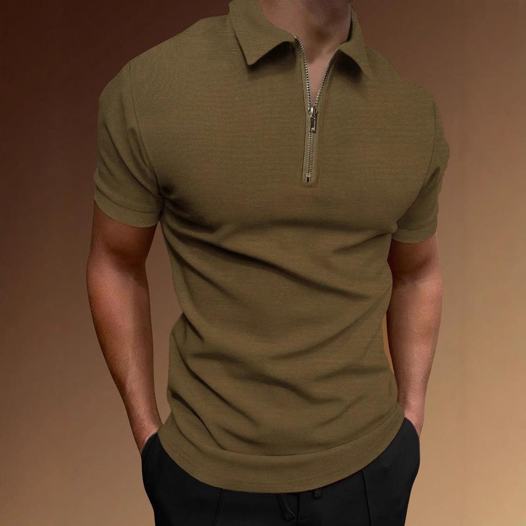 Men's Summer Sports Fitness T-shirt Fashion Casual Solid Color Half Zip Men's T-shirt