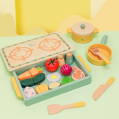 Children's Wooden Puzzle Scene Simulation Playing House Cutting Cooking Afternoon Tea Tableware Set Kitchen Set Toys