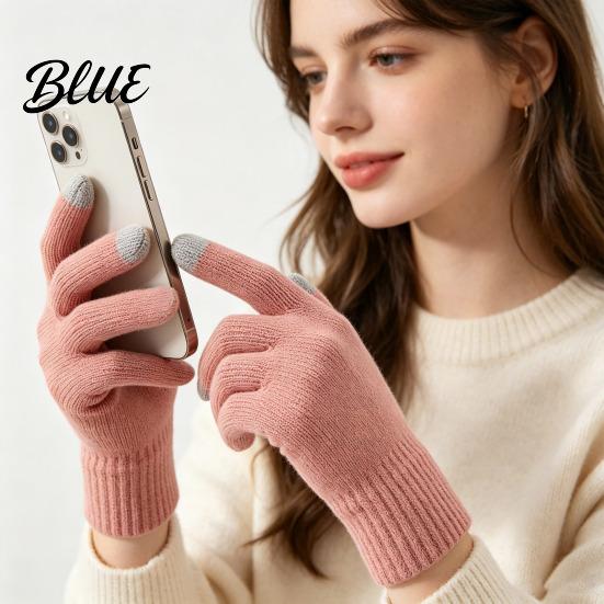 Thermal Wool Lined Mittens Knitted Touchscreen Gloves for Women Men Winter Warm Five Finger Gloves Daily Commuting Driving Cold Weather Texting And