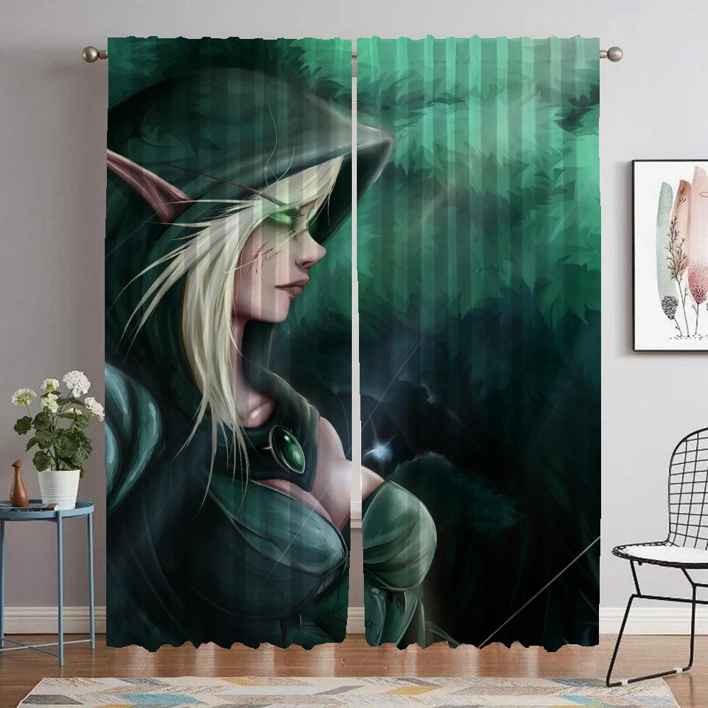 Modern Living Room Curtains 2 Pieces Female Elf Blackout Curtain for Room 2 Panel Shades Halloween Decoration Partition Kitchen
