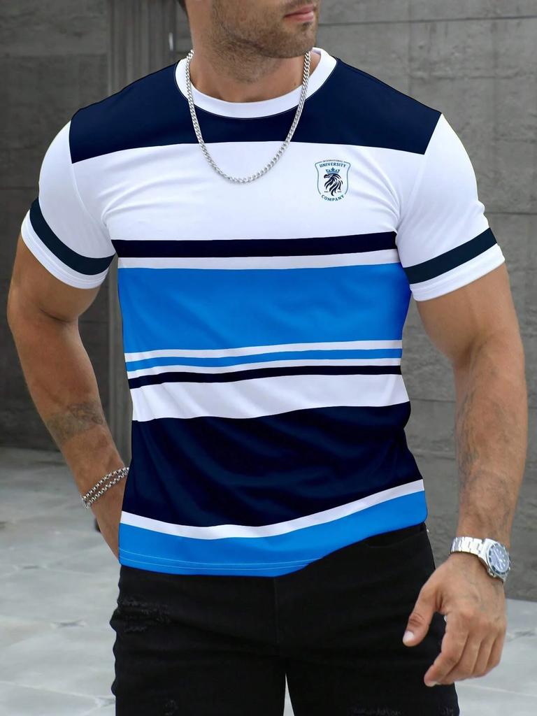 Men's 3DShort-sleeved Striped Design T-shirt, Short-sleeved T-shirt, Quick-drying, Breathable, Comfortable, Casual, Street Style