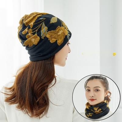 Flower Hat Women's Autumn and Winter Korean Version Warm Dual-purpose Pullover Sports Hat Casual Ear Protection Headgear Scarf Confinement Hat