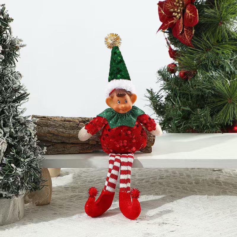Stretchable Elf Boy Doll Christmas Decoration - Red & Green Sitting or Standing Display