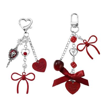 Sweet Gothic Keyring Bows Design Skull Heart Charm Practical Bag Accessory For Teens Women Fashion Gift Bag Pendant