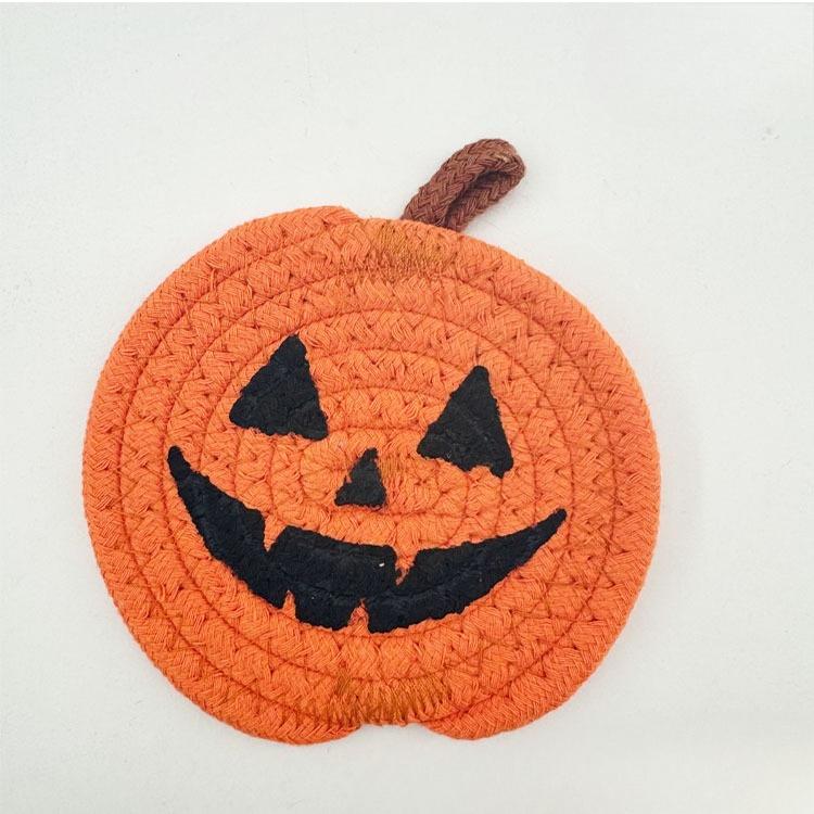 1Pcs Halloween Pumpkin Coaster Orange Pumpkins Absorbent Cup Coasters Woven Pumpkin Drink Cup Pad Mats Heat Resistant Drink