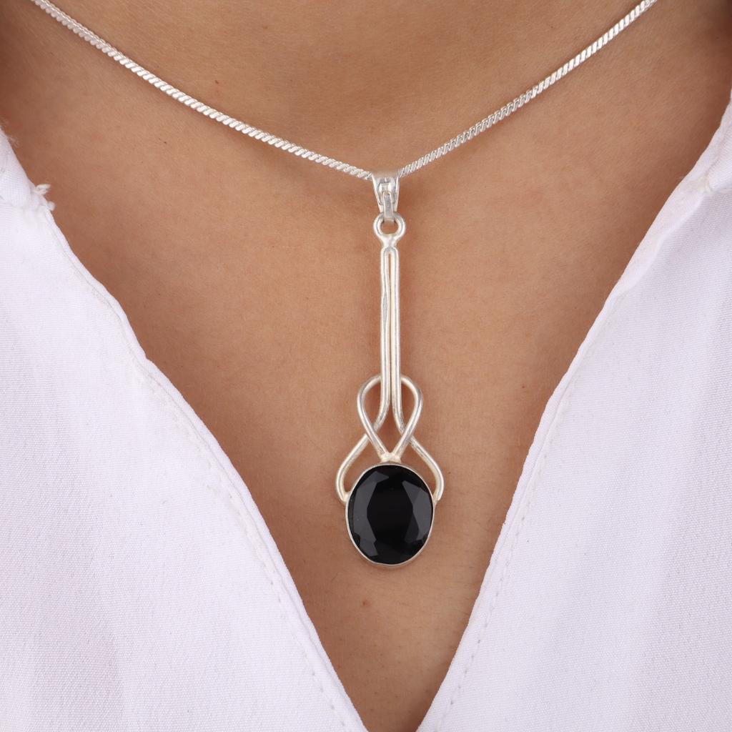 Black Onyx Gemstone 925 Sterling Silver Jewelry Handmade Pendant 1.79" For Gift PP-60-18