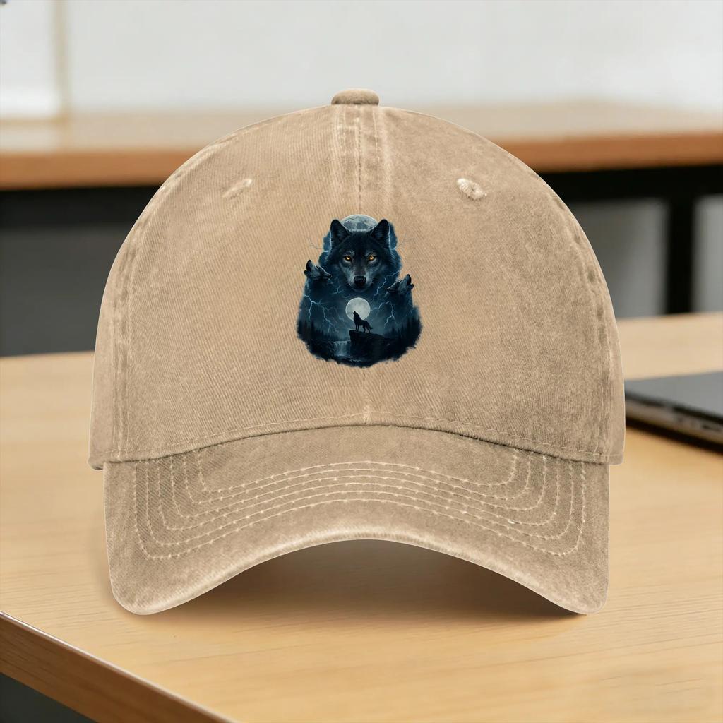 Washed Baseball Cap Wolf Howling at Moon Funny Graphic Summer Trucker Hat For Unisex Adult Fashion Outdoor Sport Sun Snapback Cap