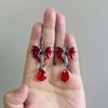Silver Bat & Red Black Water Drop Gothic Punk Halloween Earrings