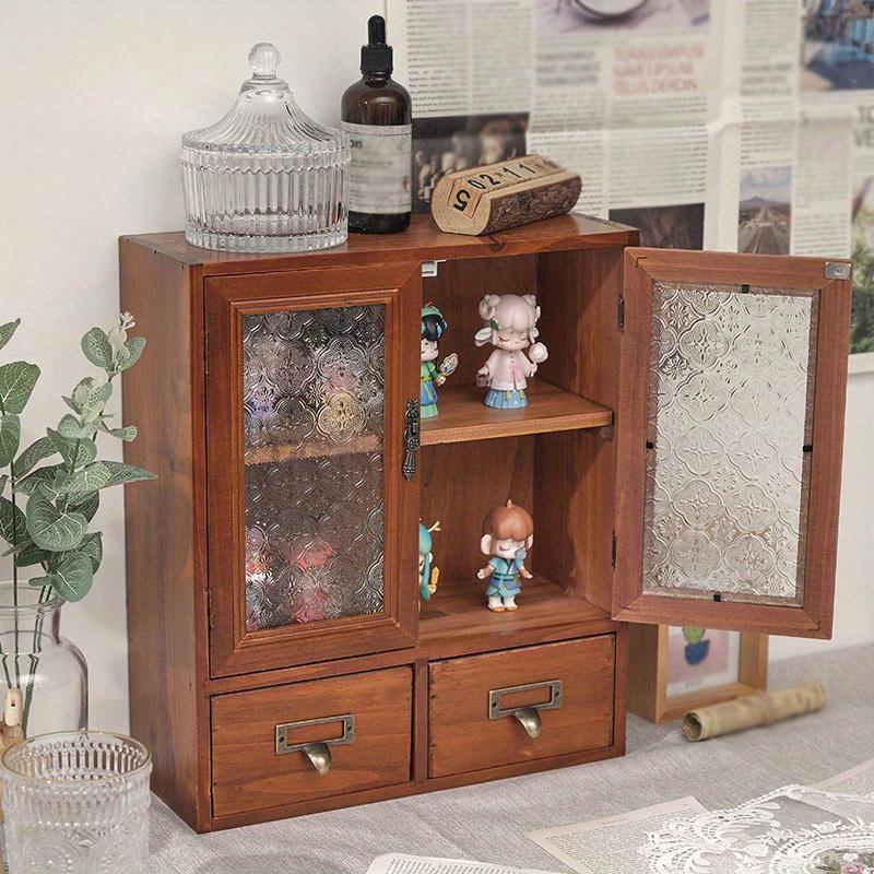 40*35*16cm1ks Vintage Dvoukřídlá kosmetická&suvenýrová&Úložná skříňka na třídění šálků se dvěma zásuvkami, Skříňka pro domácnost ze dřeva v severském stylu.