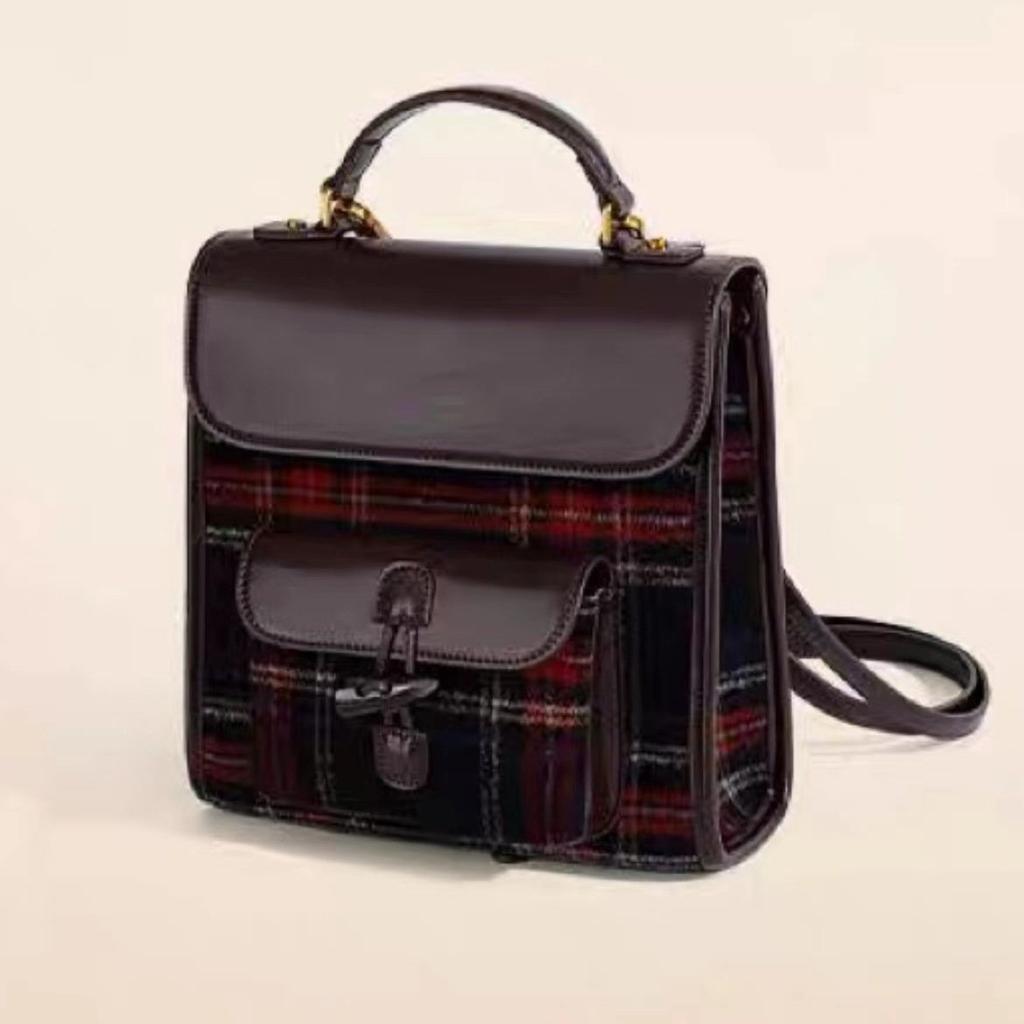 Red And Blue Woolen Retro Design Backpack Horn Buckle Texture Niche Unique Backpack Bag