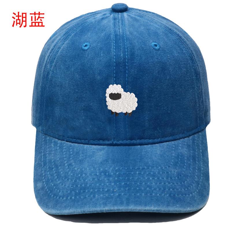 New Cute Lamb Embroidery Washed Retro Baseball Cap Men's and Women's Leisure Outdoor Sunshade Cap Tide