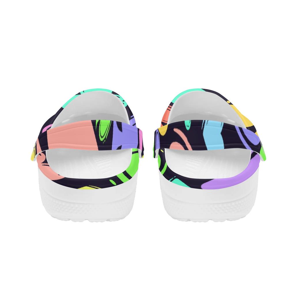 White EVA Clogs with Crescent Bat Print, Lightweight Slip On Garden Shoes, Breathable Beach Sandals, Indoor Outdoor Slippers for Men Women