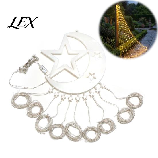Reusable Holiday Garden Lighting Solar Christmas Tree Waterfall Light, 11.5FT 346 LED Powered String Light Durable Waterproof Strips with Star