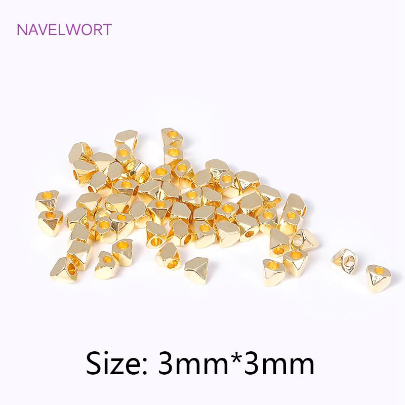 3MM 4MM 18K Gold Plated Brass Irregular Cut Corner Rhombus Beads Metal Spacer Beads For Jewelry Making DIY Bracelets Accessories