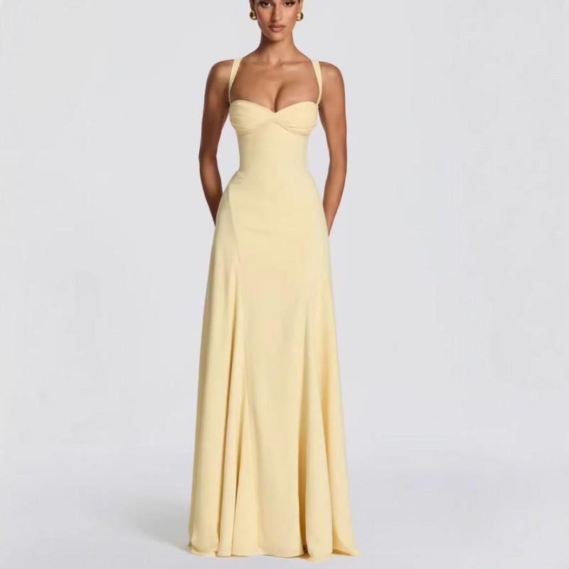 Elegant Ruched Waist Strapless Maxi Dress Women 2026 Slim Fit High-Waisted Solid Color Party Beach Outfit