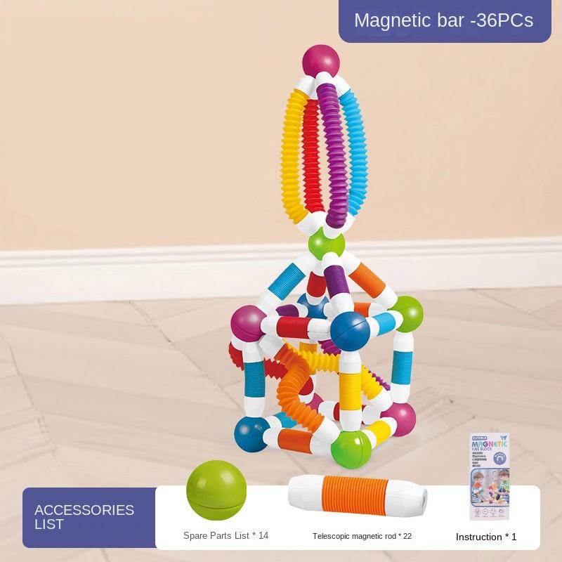 Non-Toxic Childrens Magnetic Building Set Soft Grip Versatile And Scalable Magnetic Rod Blocks Early Education Puzzle Stem Sensory Toy