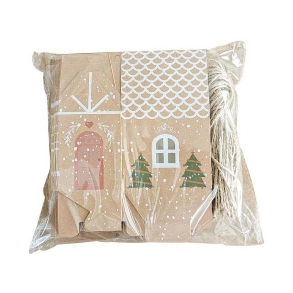 25/50/100pcs New Christmas Candy Packing Box House-shaped Kraft Paper Gift Bags Twine Closure Present Bag for Party Favors