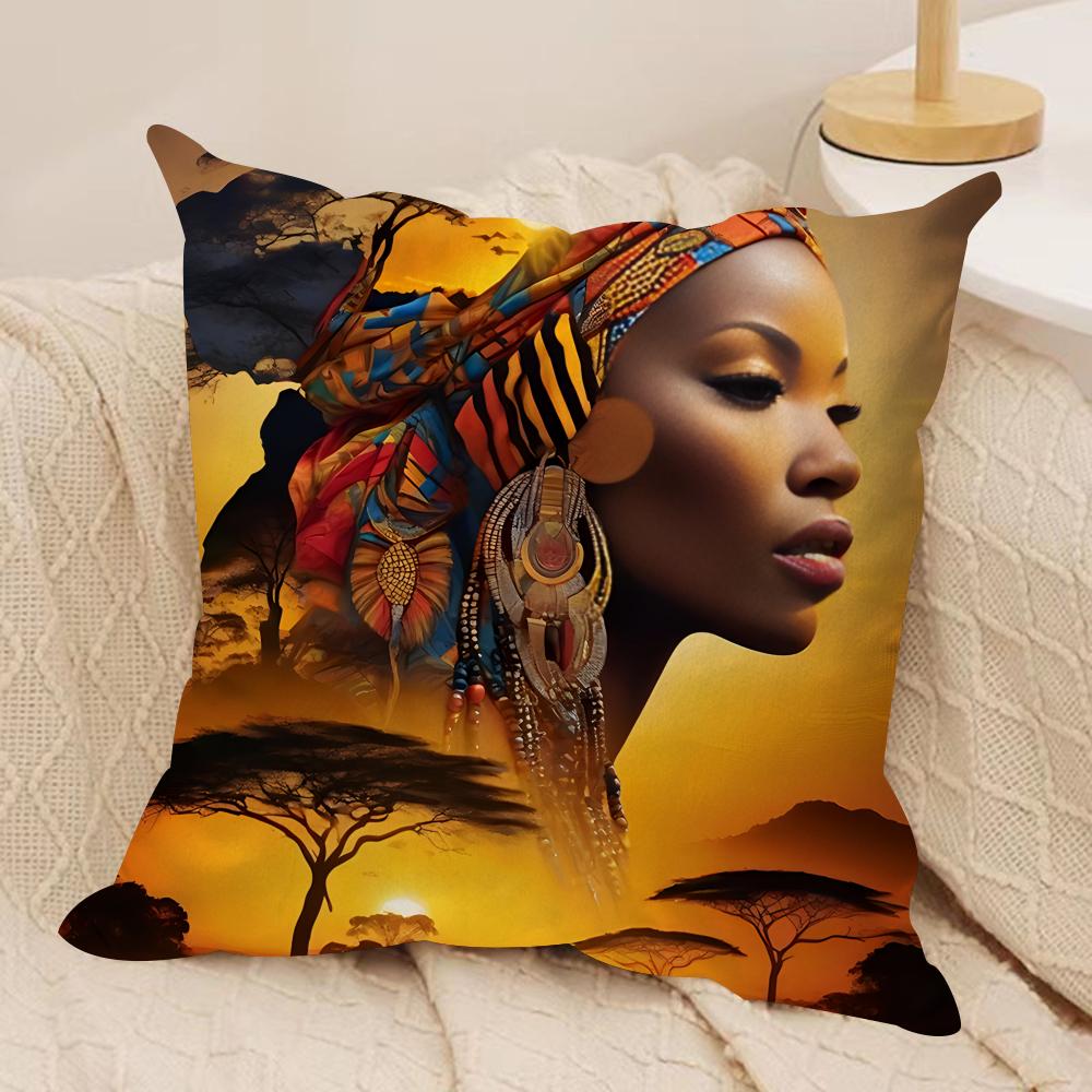 African American Woman Cushion Cover Silky Short Plush Invisible Zipper Dustproof Sofa Pillow Case For Home Decor