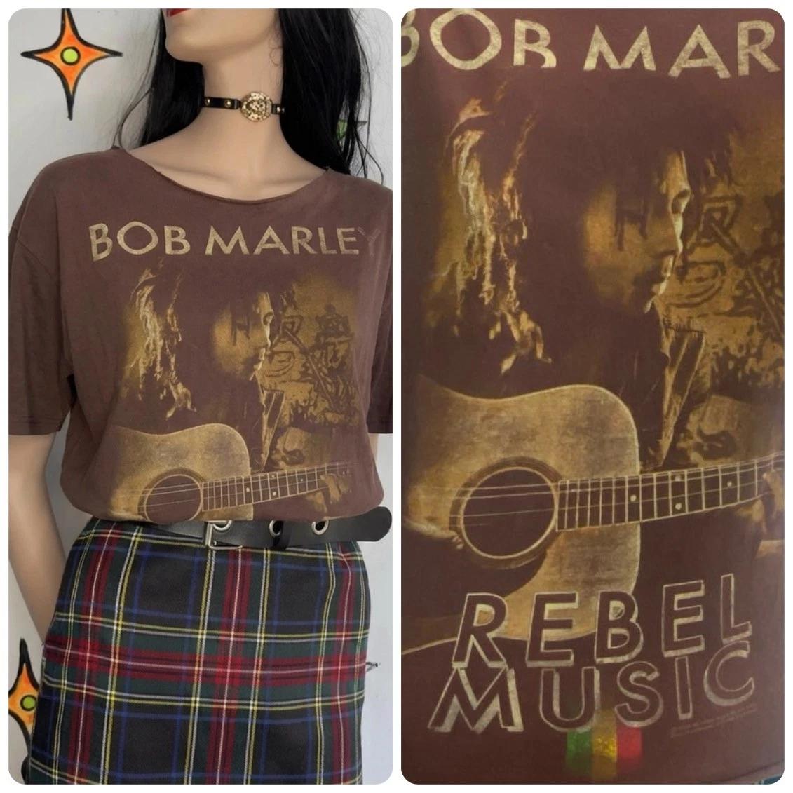 Bob Marley Cropped Band Tee Distressed Cutoff T Shirt Boho Grunge Vintage 90s L