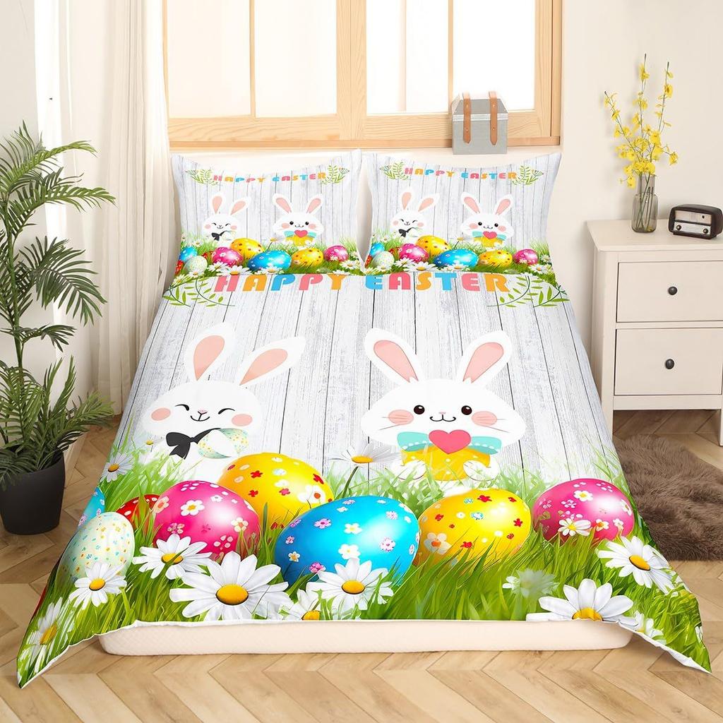 Easter Themed Duvet Cover Cute Rabbit Bedding Set Easter Egg Three-Piece Set