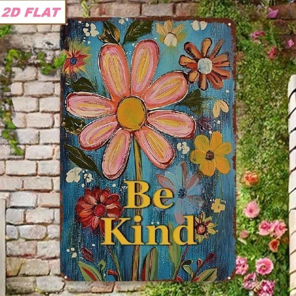Retro Metal Sign Kindness Quote Floral Wall Art Vintage Tin Plaque Home Decor
