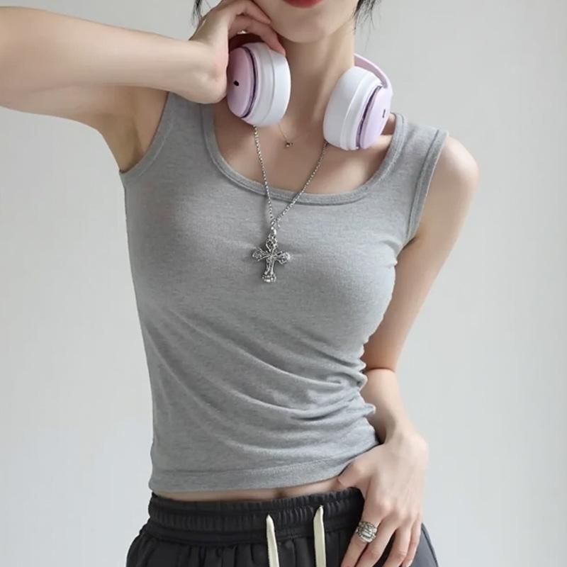 Damen Einfarbiges U-Ausschnitt Geripptes Tanktop Cami Damen Sommer Basic Elastisches Tanktop U-Ausschnitt Einfarbiges Tanktop