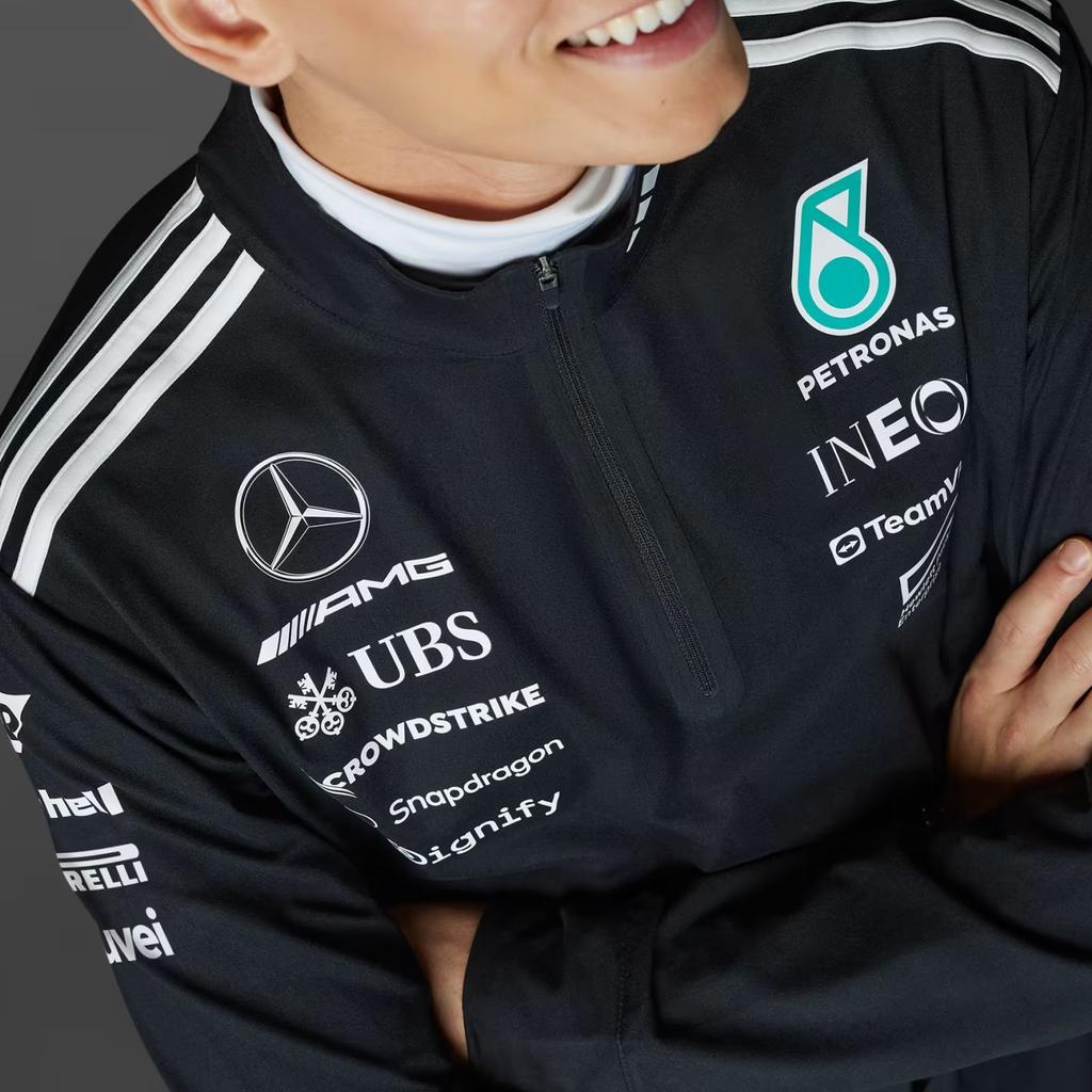 Adidas X Mercedes-Amg Petronas F1 Team Ss25 Zip Fashionable Versatile Comfortable Half-Zip Long Sleeve T-Shirt Men Tops Black JV5745