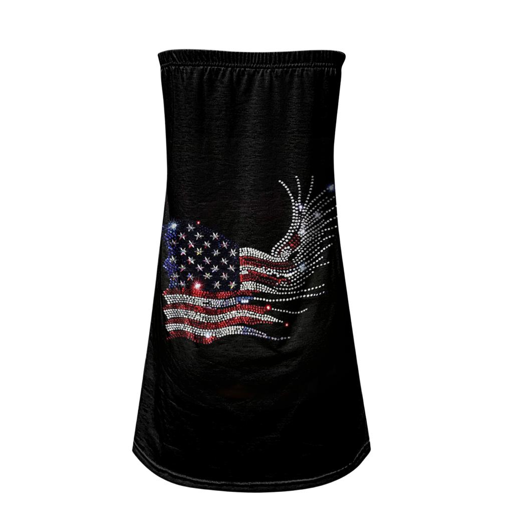 Women's Summer Sexy Strapless Off-Shoulder Elastic Band Design Independence Day Print Top