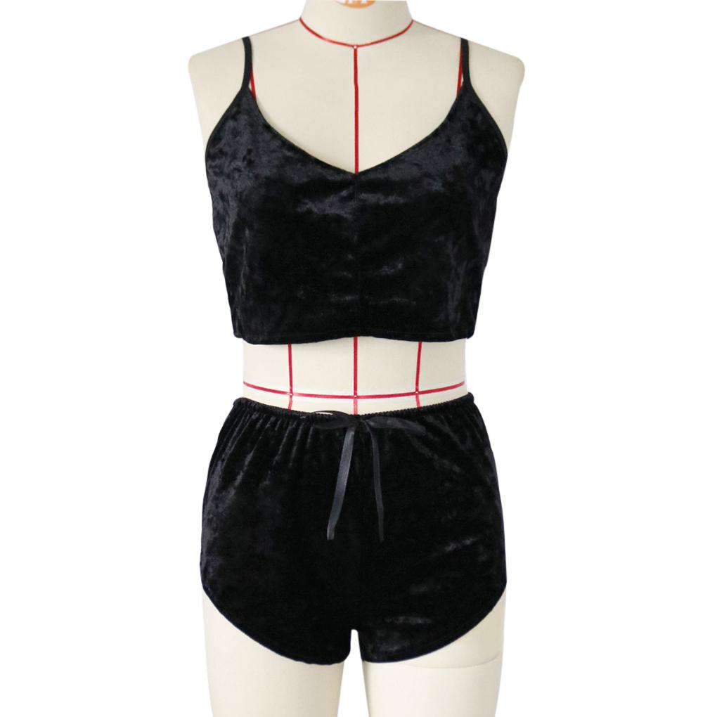 

Женский бархатный топ с шортами, комплект для сна, нижнее белье, лингере, подарок s