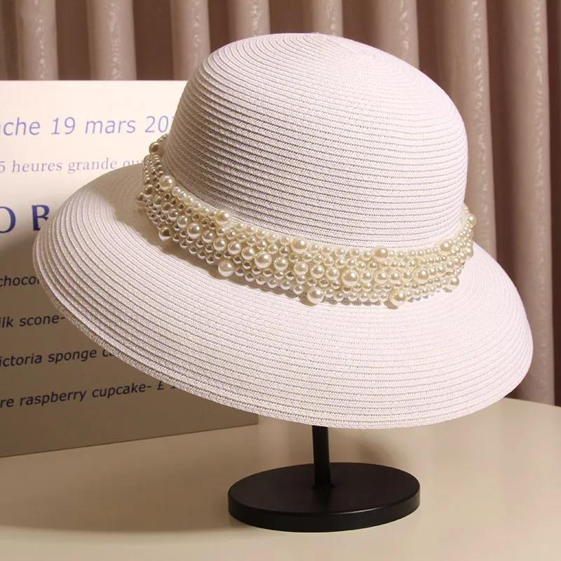 

WTEMPO Женские складные модные солнцезащитные регулируемые крутые шляпы однотонные весенне-летние широкополые солнцезащитные шляпы с жемчугом 1pc белый