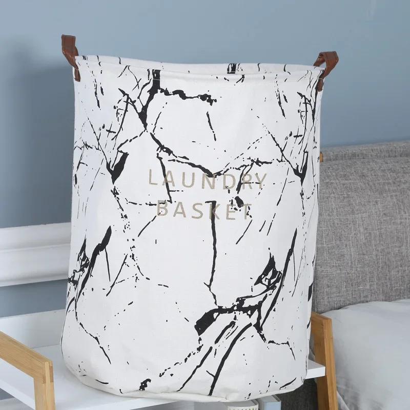 Marbling Laundry Storage Baskets Folding Dirty Clothes Storage Buckets Household Waterproof Sundries Toys Organizer Barrels