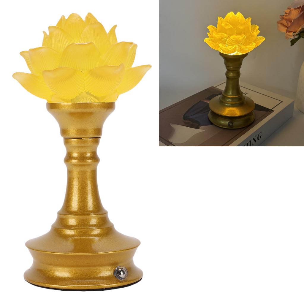 LED Flower Lamp Resin Metal USB Rechargble Buddhistic Lamp Flower Night Light for Display Decoration Faith Supplies