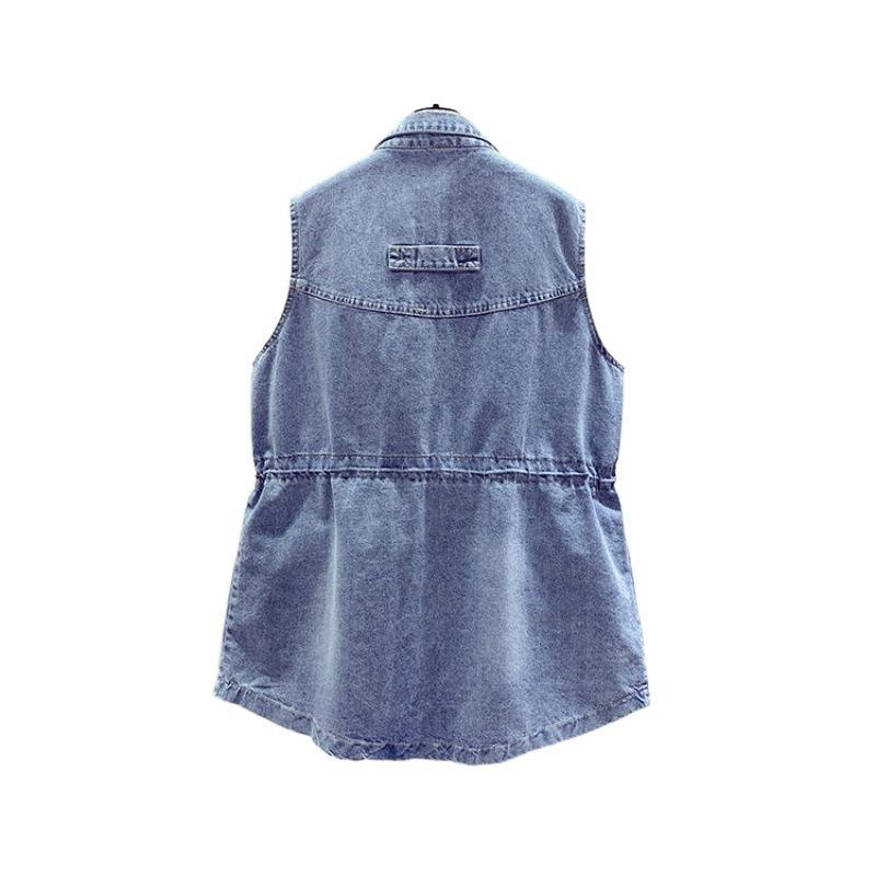 Vintage Denim Vest Women Spring Autumn Sleeveless Jacket Ladies Temperament Loose Korean Elegant Waistcoat