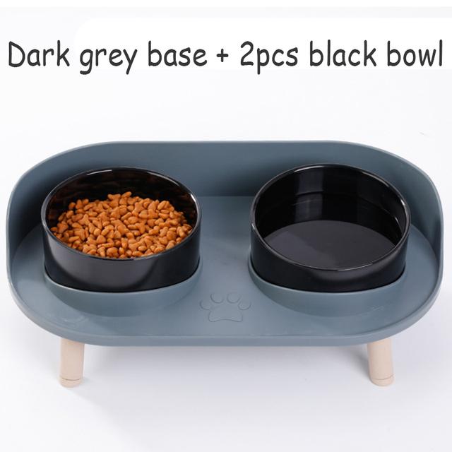 Double Cat Safety Bowl, with Wooden Stand and Silicone Mat, Kitten, Puppy Food, Water Supply, Raised Dish, Dog Supplies, Anti-spill